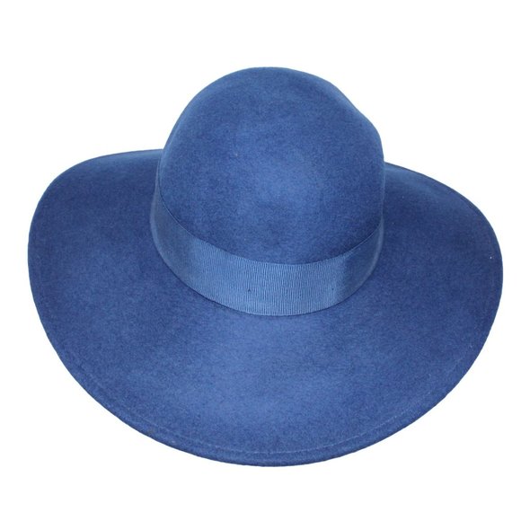 Nordstrom Fedora Hat Blue 100% Wool One Size Wide Brim Boho Festival Classic - Picture 3 of 7